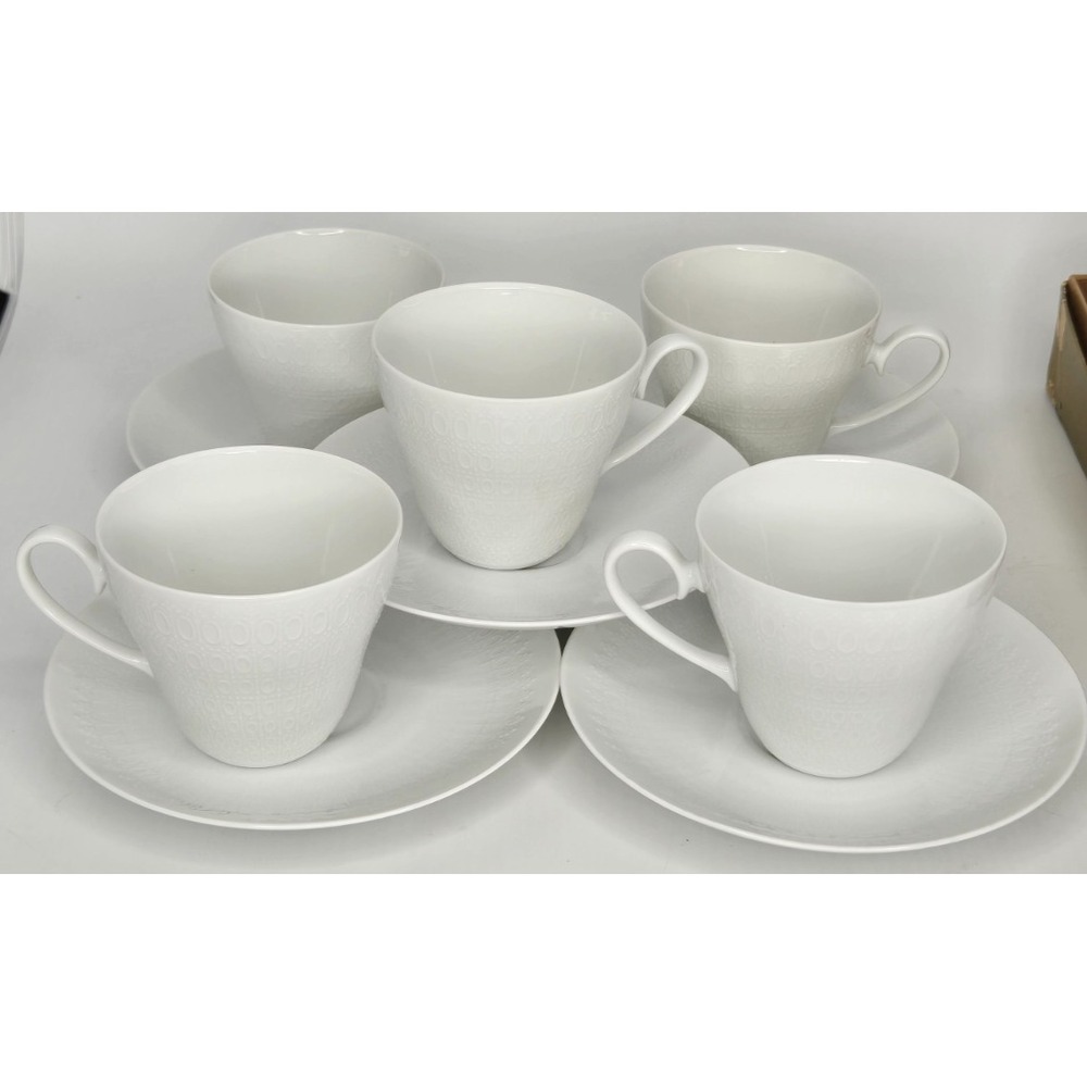 Set Of 5 Rosenthal ROMANCE WHITE Cups & Saucers Bjorn Wiinblad